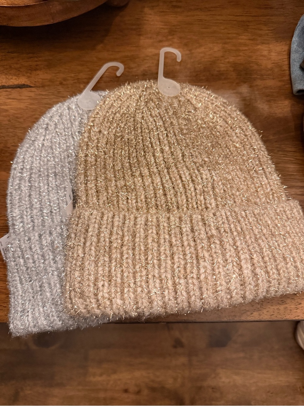 Cozy Metallic Knit Beanie - Champagne & Silver